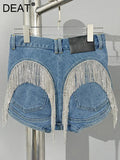 Denim Shorts Slim Contrast Color Patchwork Crystal Tassel High Waist Mini Short Pants 2024 Summer New Fashion 29L0423H-Outfit