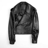 VAREY LIN 2022 Spring Women Biker Jacket Pu Leather Jacket Casual Outwear Black Short Loose Soft Faux Leather Jacket
