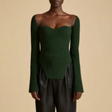 Elegant Side Split Knitted Women's Sweater Square Collar Long Sleeve Sexy Sweaters Female Fashion New 2022