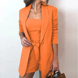 Color Suit Jacket Cotton Blend Fashion Temperament High Waist Shorts Three-piece