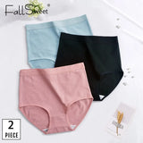 2 pcs/lot High Waist Panties Cotton Underwear Women Solid Plus Size Female Lingerie M -