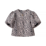 Temperament Women's Top Print Simple Short Sleeve Three-Color New Spring Loose Bubble Sleeve