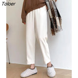Korean Solid Color Women Harem Pants Apricot Gray Black Casual Pants Female Harajuku Loose Capri High Waist Trousers