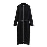 New Series Zipper Trim Midi Dress 8755548-Outfit