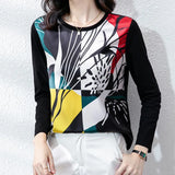 printing Women's silk shirts Spring Autumn Basic bottoming shirts Casual Tshirt Ladies o-neck Long Sleeve Tee