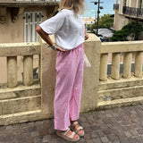 Women's Y2K Vintage Summer Casual Ankle-Length Pants Plaid Drawstring High Waist Straight Leg Trousers Daily Wear-Outfit