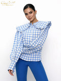 Fashion Woman Blouses 2022 Autumn Doll Collar Long Sleeve Office Lady Shirts Elegant Loose Lattice Tops Female