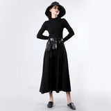 Women Red Vent Split Joint Long Temperament Dress New Turtleneck Long Sleeve Loose Fit Fashion Spring Summer 2023