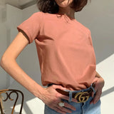 Basic Cotton T Shirt Women Summer New Oversized Solid Tees 7 Color Casual Loose Tshirt Korean O Neck Female