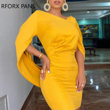 Women Plain Cloak Design Ruched Bodycon Dress Elegant Party Dress-Outfit