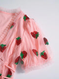 Vintage Style Sequin Strawberry Mesh Pleated Maxi