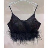Solid Patchwork Feathers Camis For Women V Neck Sleeveless Minimalist Tank Tops Female Summer Clothing Style