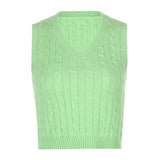 Solid Casual Sleeveless Sweater Vest Y2K Preppy Style Knitted Jumpers Ladies Vintage Korean Streetwear Fashion