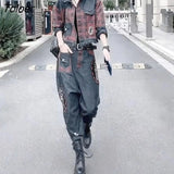 Spring Autumn New Women's Suits Fashion Loose Casual Printed Plaid Jacket Harem Jeans Two Piece Sets Women Denim
