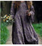 Printed Summer Long-Sleeved Dress Art Retro
