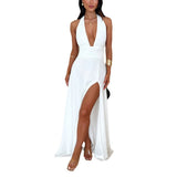 Women's New Hanging Neck V Tie Strap Bare Back Open Dress