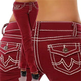 Jeans High Waisted Straight Skinny Stretchy Pant Streetwear Ladies Hole Washed Bandage Denim Pencil Pants Trousers