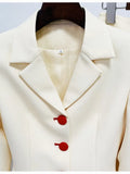 Fashion Women's 2 Pcs Set Notched Slim Red Single Breasted Blazer High Waist Solid Color Pants Suit Spring 2023 New