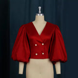 Collar Lantern Sleeve Button-Down Shirt Repair Short Party Women's Shirt