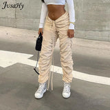 Autumn Y2K Solid Casual Straight Pants for Women Fashion Pleated High Waist Elastic Trousers Streetwear Female