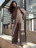 Asymmetrical Pullovers Knitted 2 Piece Set Women Casual Turtleneck Sweater And Pants Irregular Winter Warm