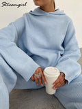 Women Tracksuit 2 Piece Sets Womens Outfits Hoodie Loosed Solid Suits Casual Sweatshirt And Sweatpants Set For Women