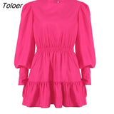 Casual Purple Lantern Sleeve Mini Dress Female Ruffled A-Line Dresses For Women O-Neck High Waist Bodycon Dress Autumn