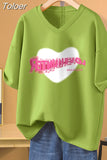 100% Cotton L-5XL Plus Size T Shirt Bunny Print V Neck Tshirt Short Sleeve Women Top Basic Summer Couple Solid T