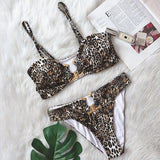 Toloer 2023 Sexy Bikini Leopard Print High Waist Swimsuit Metal Accessories Women's