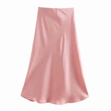2024 New Elastic Waistline Simple Full-Color Satin Full-Length Skirt-Outfit