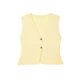Summer New Temperament Fashion V-Neck Sleeveless Single-Claw Buckle Solid-Colored Vest Vest Women