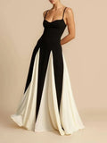 Women's Clothing 2025 Spring New Black And White Splicing Big Dress Slings Hanging Dress