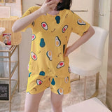 Fashion Silk Pajamas Sets for Women 100% Cotton PJS Satin Soft Sleepwear Atoff Home Kawaii Lounge