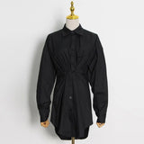 Black Casual Twist Front Shirts Female Lapel Long Sleeve Korean Slim Fashion Woman Blouses Clothing New Spring
