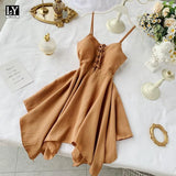 VAREY LIN 2022 Summer Women V Neck Sleeveless High Waist Dress Sexy Spaghetti Strap Dresses Female Ladys Sash Tie Up