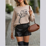 Temperament V-Neck Long-Sleeved Open-Shirted Women's Sweater Bump-Colored Bag Side With Pocket Casual