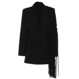 Women Black Tassels Irregular Casual Blazer New Lapel Long Sleeve Loose Fit Jacket Fashion Spring Autumn 2023