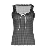 Style French Fashionable U-Shaped Collar Wood Ear Collision Bow Splicing Small Sling Pattern Slim Vest Woman-Outfit
