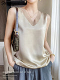 Summer Sleeveless Blouse Women 2022 Silk Tops Elegant Satin Tank Tops Green Women Summer Top Blouse Shirt