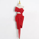 Sexy Dress For Women Patchwork Bowknot Top Strapless With High Waist Bodycon Mid Skirts Sheath Dresses Female