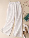 Summer Cotton Linen Women's Wide Leg Pants High Waist Solid Woman Capris Pants Saggy Casual Loose Oversize Flared