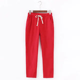 Spring Summer Casual Cotton Linen Pants Women Elastic Waist Solid Pockets Retro Loose Women's Harem Pants Trousers
