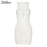 Solid Color Brooch Mini Dresses Sleeveless Sexy Casual Women Comfortable Y2K Street Style Basic Dresses Tourism