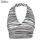 harajuku zebra print sleeveless backless fashion tank top women summer leisure halter top female sexy club party