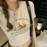Shoulder Short-Sleeved T-Shirt Female Designer Spice Girl Style Slim Summer T-Shirt Tight Short T-Shirt-Outfit