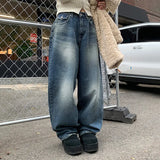 Hot Girls Leisure To Make Old Retro Loose Low-Waisted Jeans The New Style Wide-Leg Drooping Long Trousers Trend In Spring / Summer 2024-Outfit