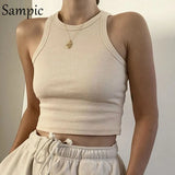 Knitted Skinny Mini T Shirt Tops Sleeveless Ribber Casual O Neck Club Summer 2021 Vest Crop Tops Fashion Y2K Tank