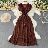 Red Dot V-Neck Women's Short-Sleeved Dress Summer Single Buckle Tie With Thin A-Word Mid-Long