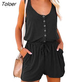 Women Romper Solid Color Lace-up Ladies Off Shoulder Waist Tight Loose-fitting Sleeveless Short Pants Romper