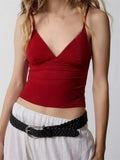 Women Crop Camisole Tops Solid Color V-Neck Summer Backless Spaghetti Strap Tank Sleeveless Mini Vest Streetwear 2024-Outfit
